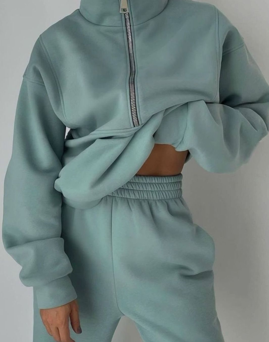 Maribel | Women's Oversized Half-Zip Cropped Jogger Two-Piece Set