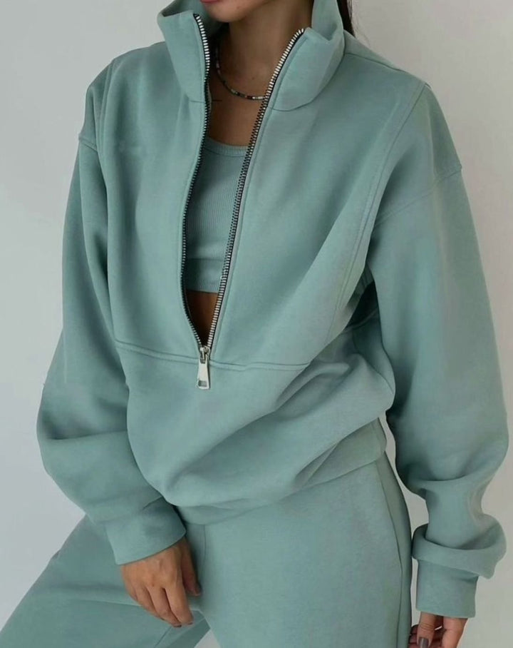 Maribel | Women's Oversized Half-Zip Cropped Jogger Two-Piece Set