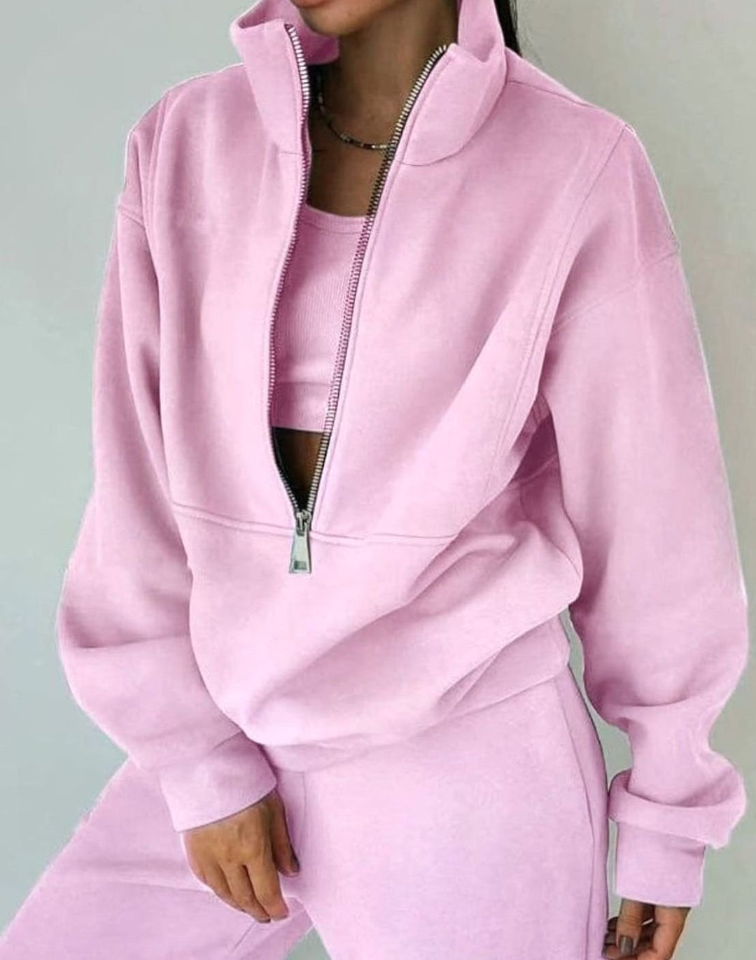 Maribel | Women's Oversized Half-Zip Cropped Jogger Two-Piece Set