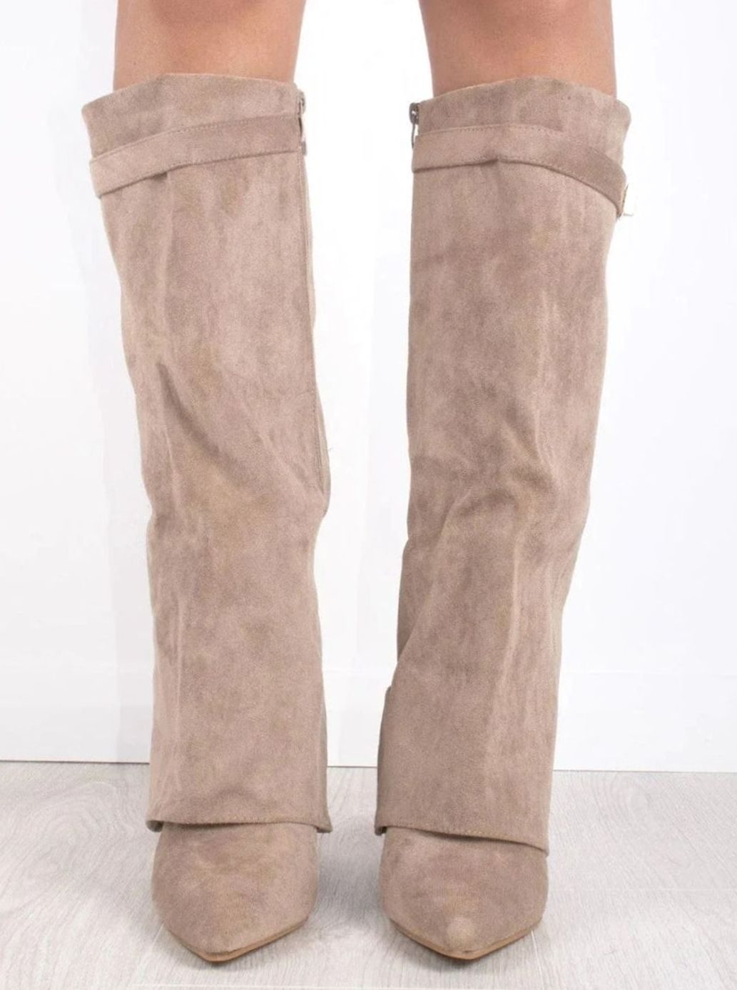 Marina | Women's Suede Thigh-High Boots Gold Buckle Pointed Toe