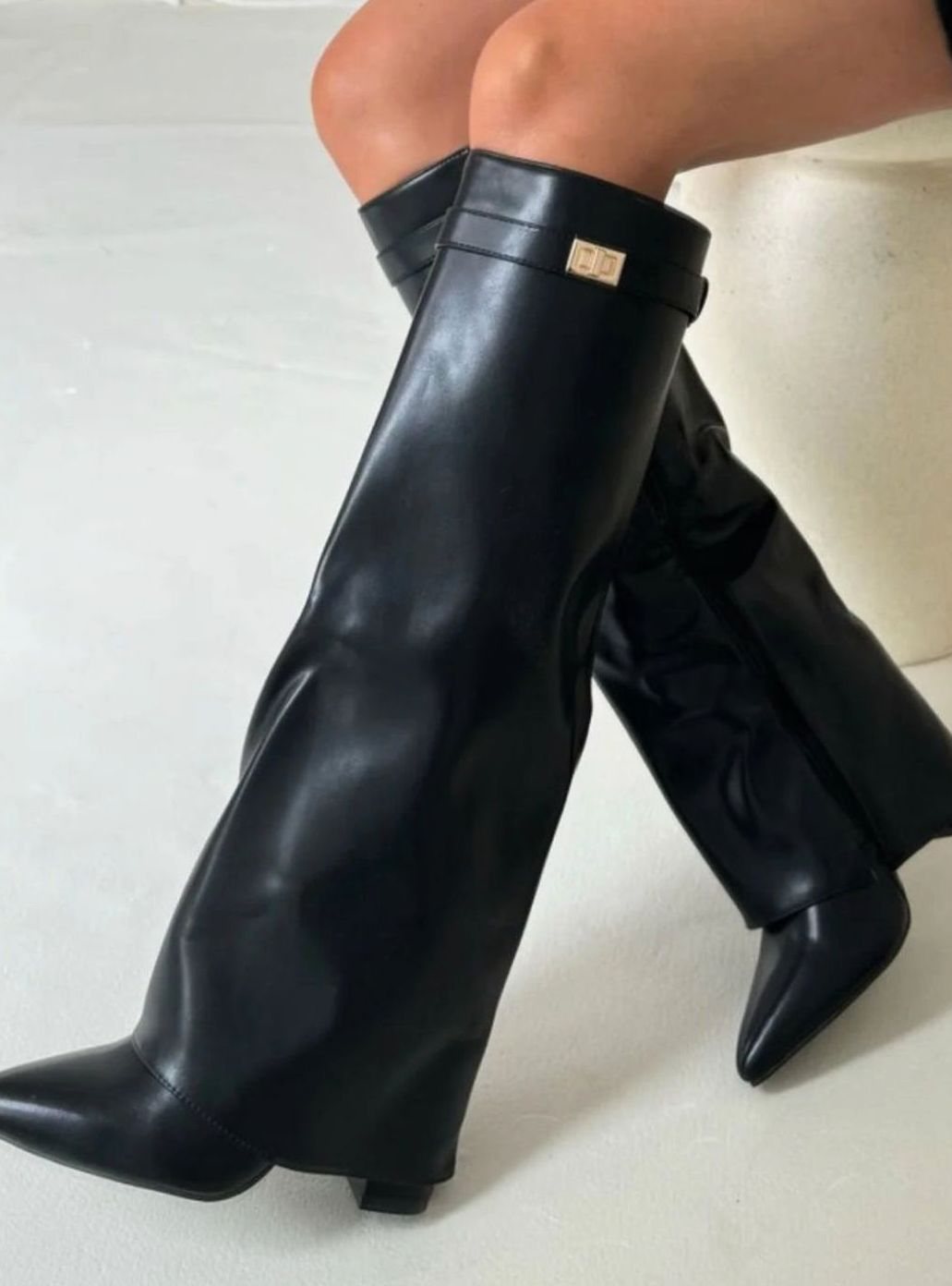 Marina | Women's Suede Thigh-High Boots Gold Buckle Pointed Toe