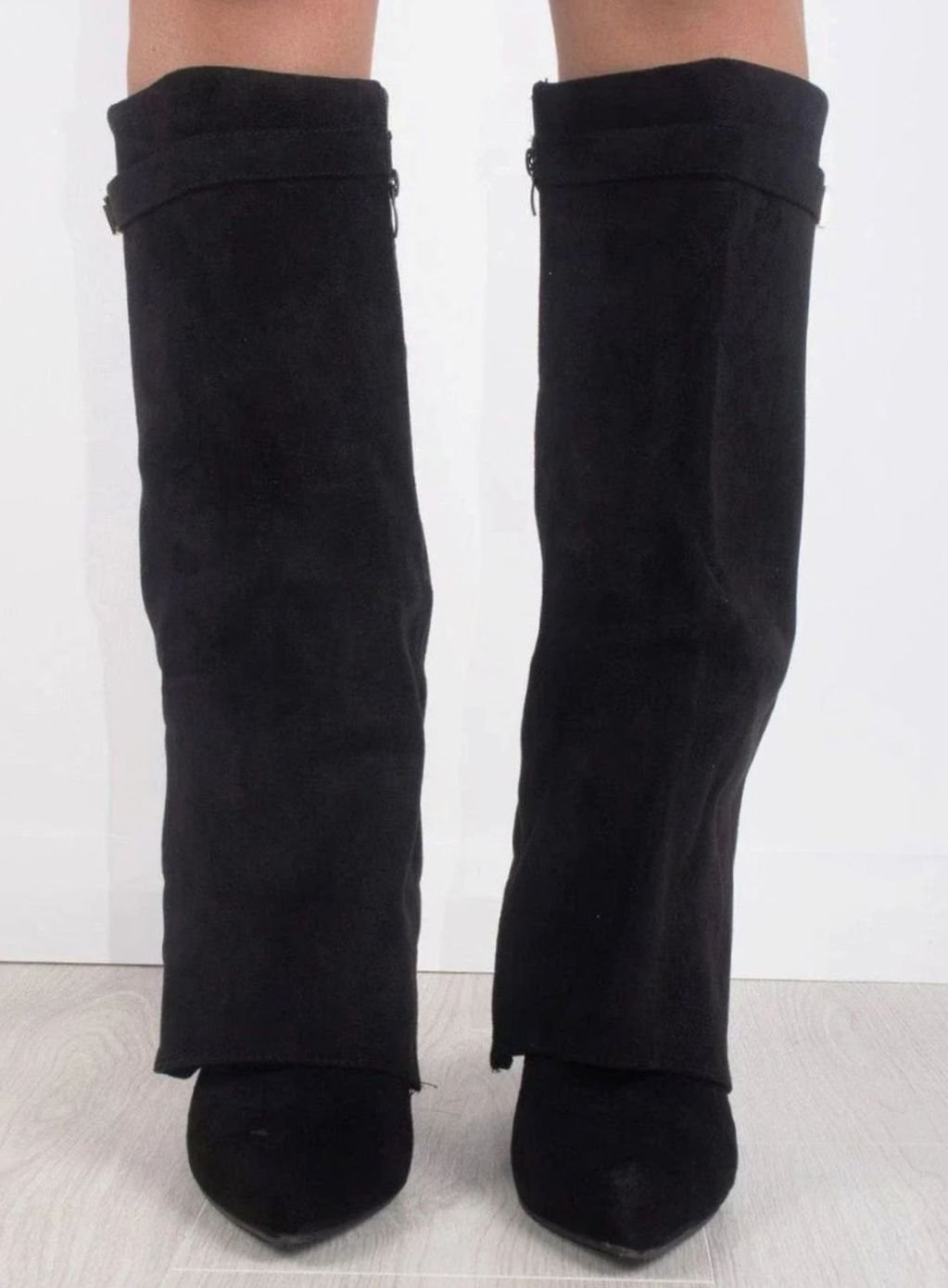 Marina | Women's Suede Thigh-High Boots Gold Buckle Pointed Toe