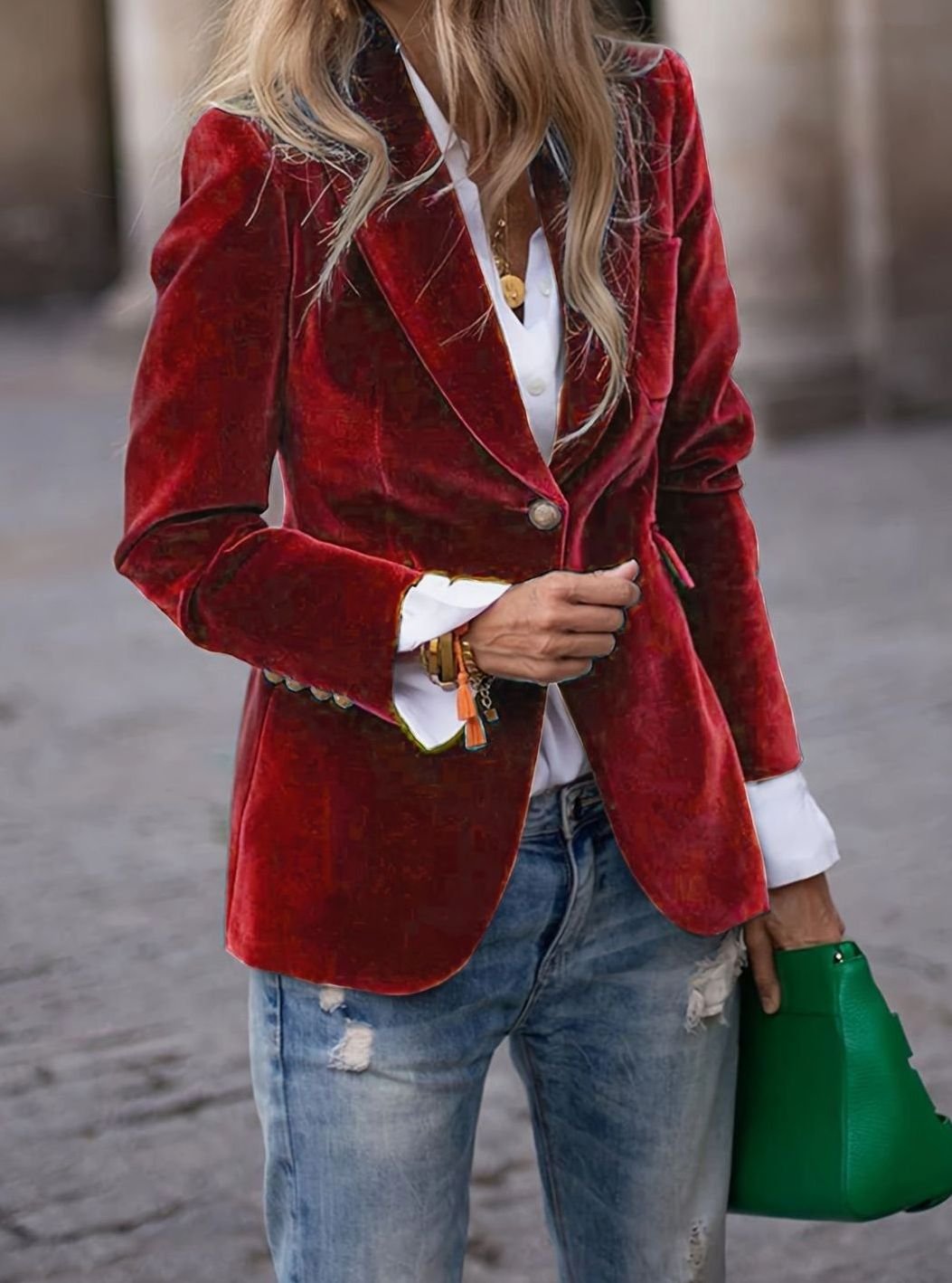 Mavis | Women's Velvet Single-Button Slim-Fit Casual Blazer
