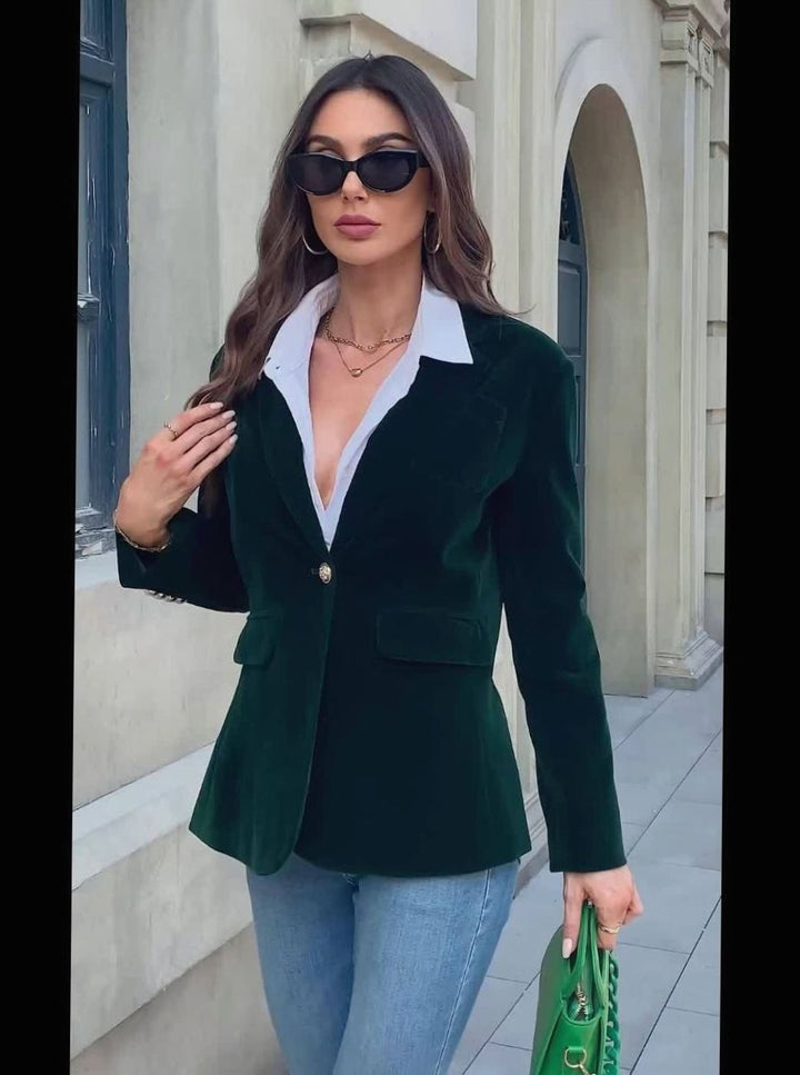 Mavis | Women's Velvet Single-Button Slim-Fit Casual Blazer