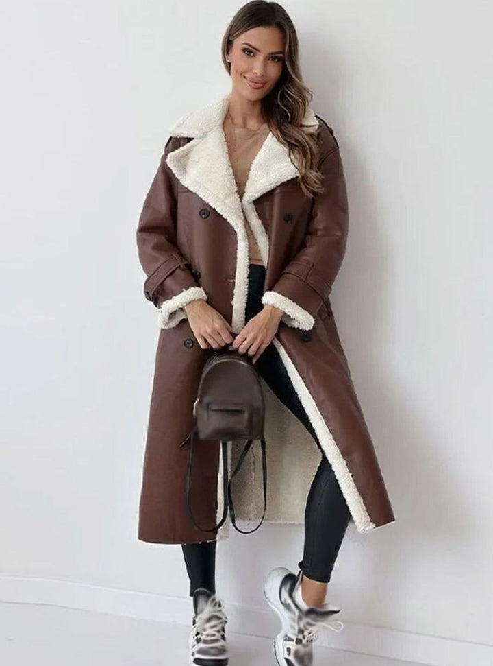 Mina | Women's Long Double-Breasted Faux Shearling Winter Coat