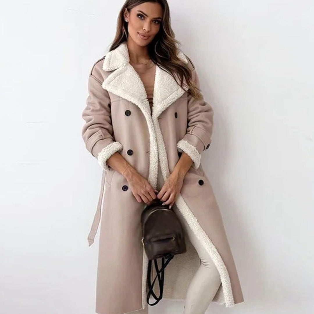 Mina | Women's Long Double-Breasted Faux Shearling Winter Coat