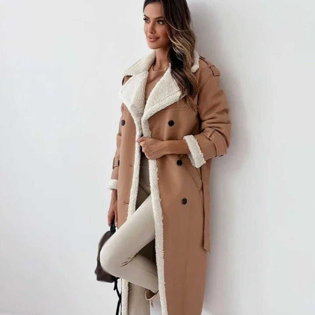 Mina | Women's Long Double-Breasted Faux Shearling Winter Coat