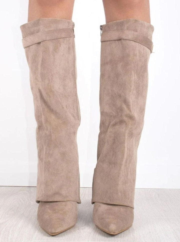 Morgan | Women's Suede Knee-High Fold-Over Buckle Thigh-High Boots