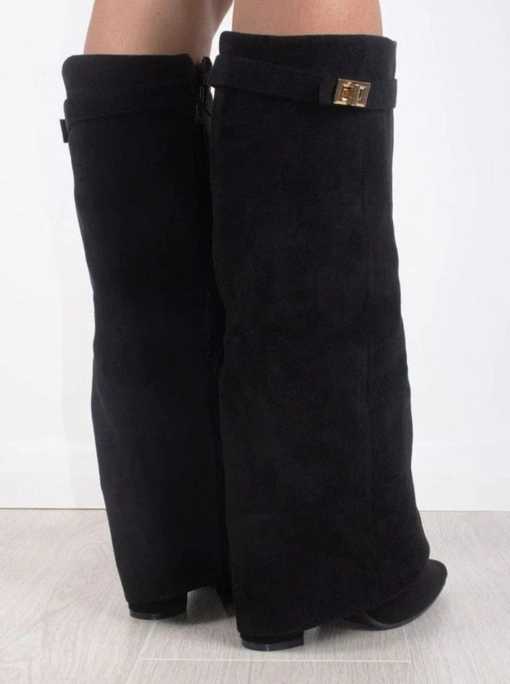 Morgan | Women's Suede Knee-High Fold-Over Buckle Thigh-High Boots