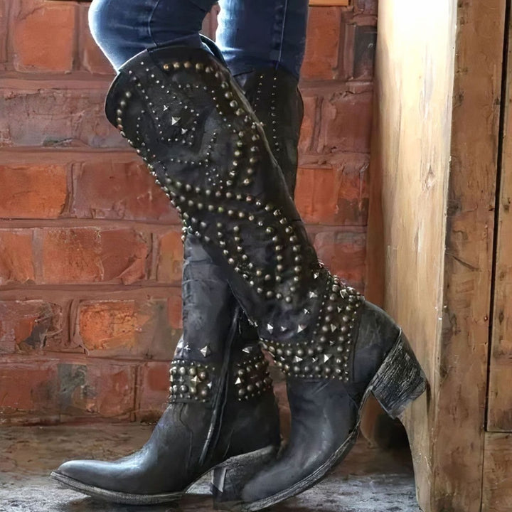 Muriel | Women's Studded Chunky Heel Western Cowboy Boots