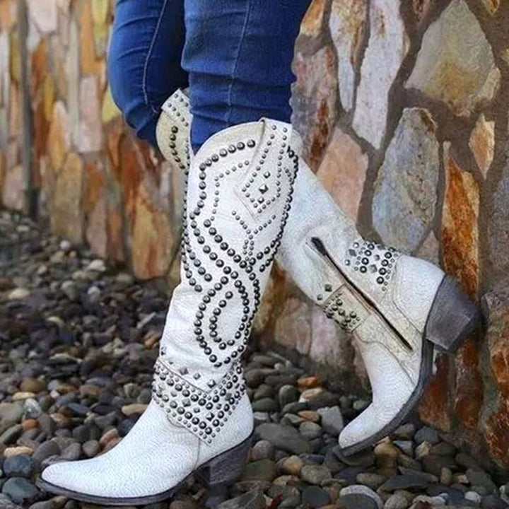 Muriel | Women's Studded Chunky Heel Western Cowboy Boots