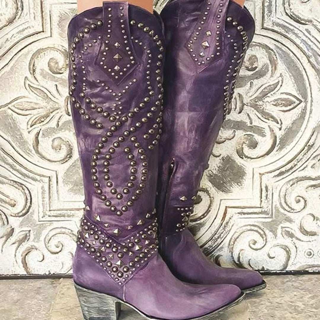 Muriel | Women's Studded Chunky Heel Western Cowboy Boots