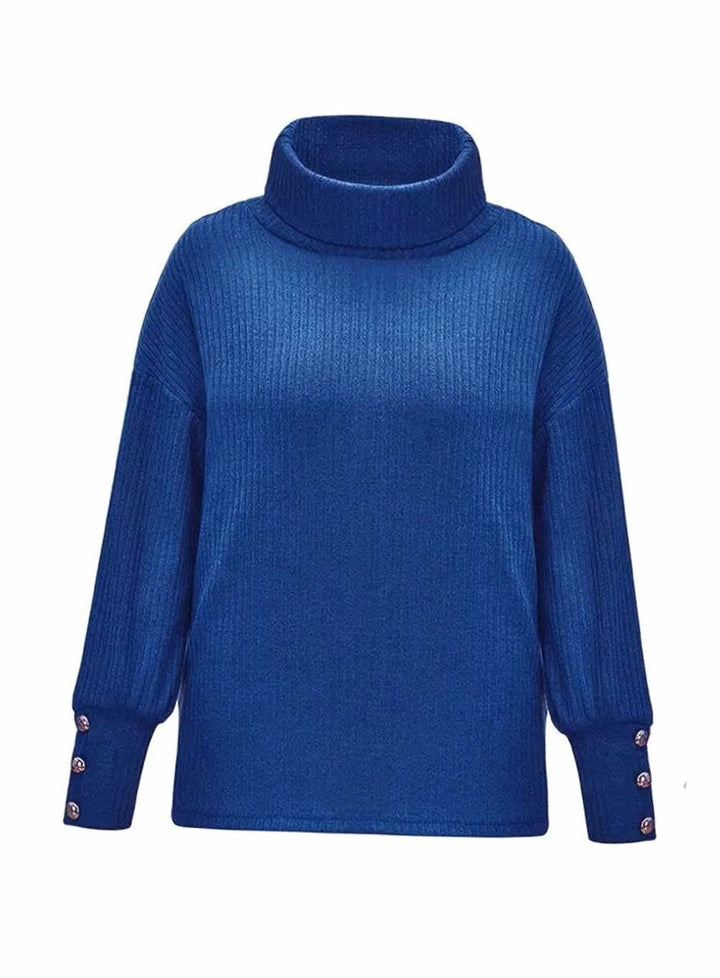 Myra | Women's Ribbed Cowl Neck Sweater Button-Cuff Knit Pullover