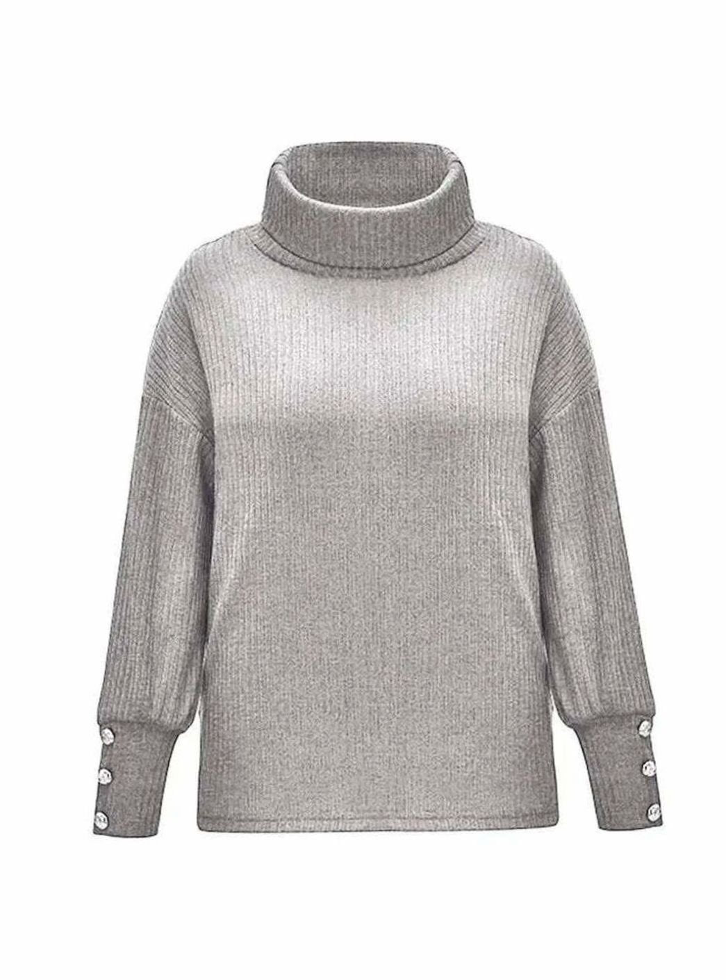 Myra | Women's Ribbed Cowl Neck Sweater Button-Cuff Knit Pullover