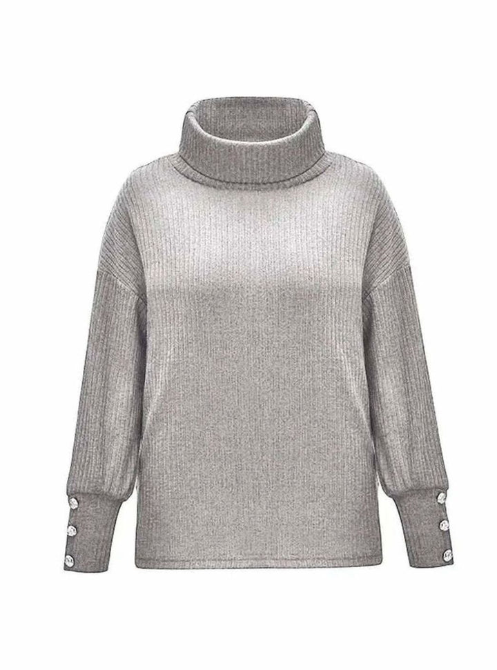 Myra | Women's Ribbed Cowl Neck Sweater Button-Cuff Knit Pullover