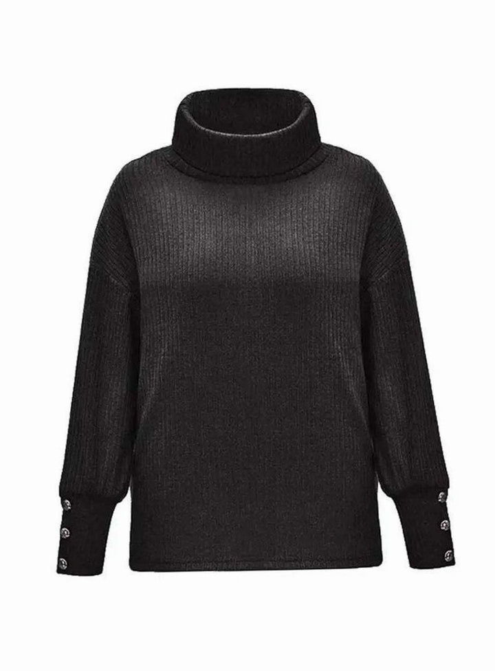 Myra | Women's Ribbed Cowl Neck Sweater Button-Cuff Knit Pullover