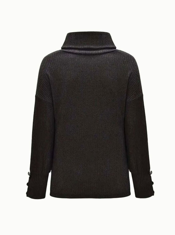Myra | Women's Ribbed Cowl Neck Sweater Button-Cuff Knit Pullover