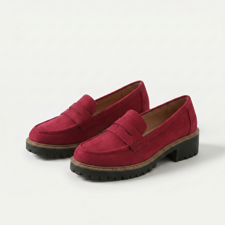 Women's classic slip-on loafers with strap detail, block heels and lug soles