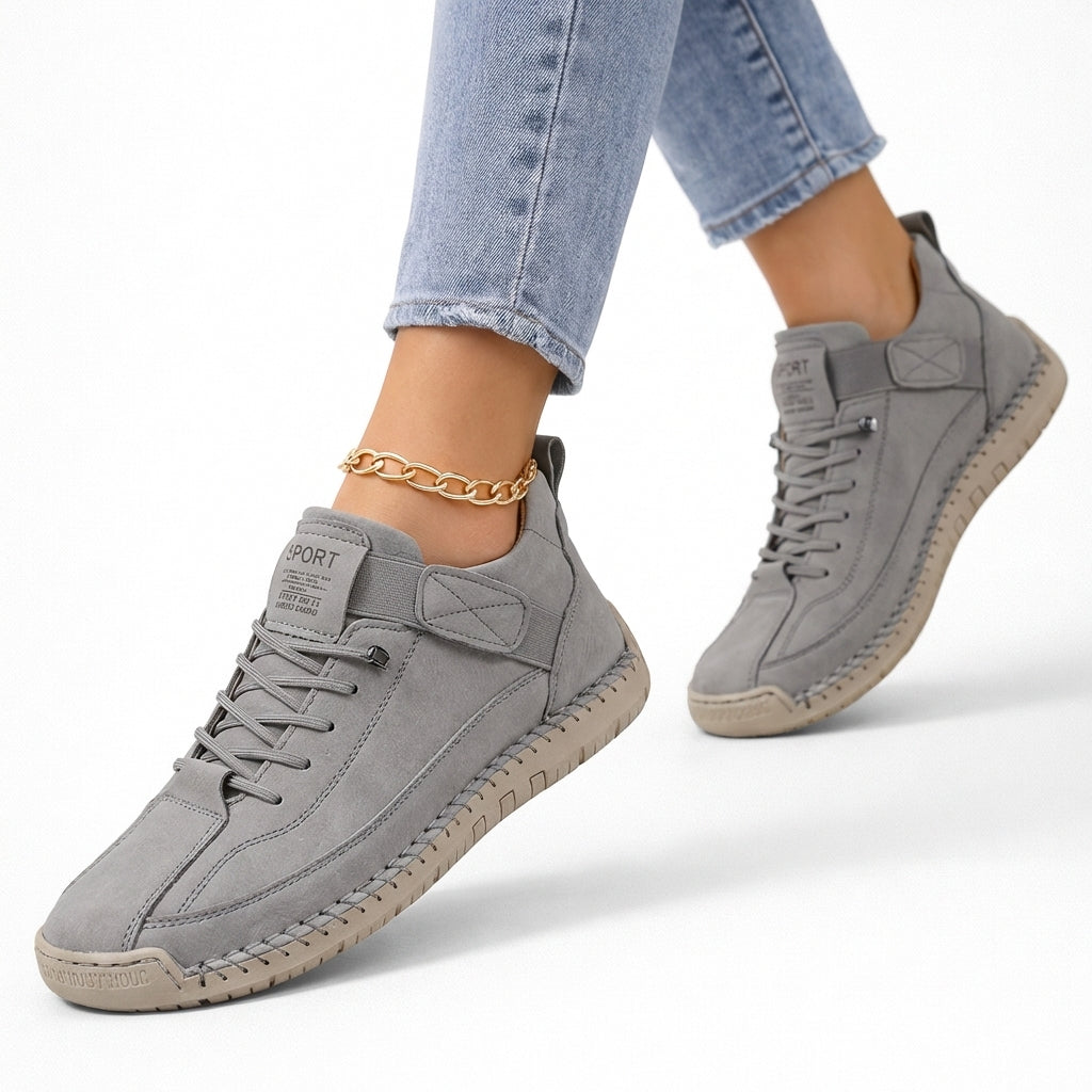 Unisex lace-up high-top sneakers with ankle strap and stitched panels