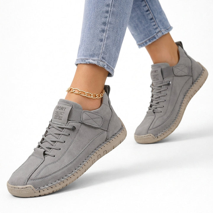 Unisex lace-up high-top sneakers with ankle strap and stitched panels