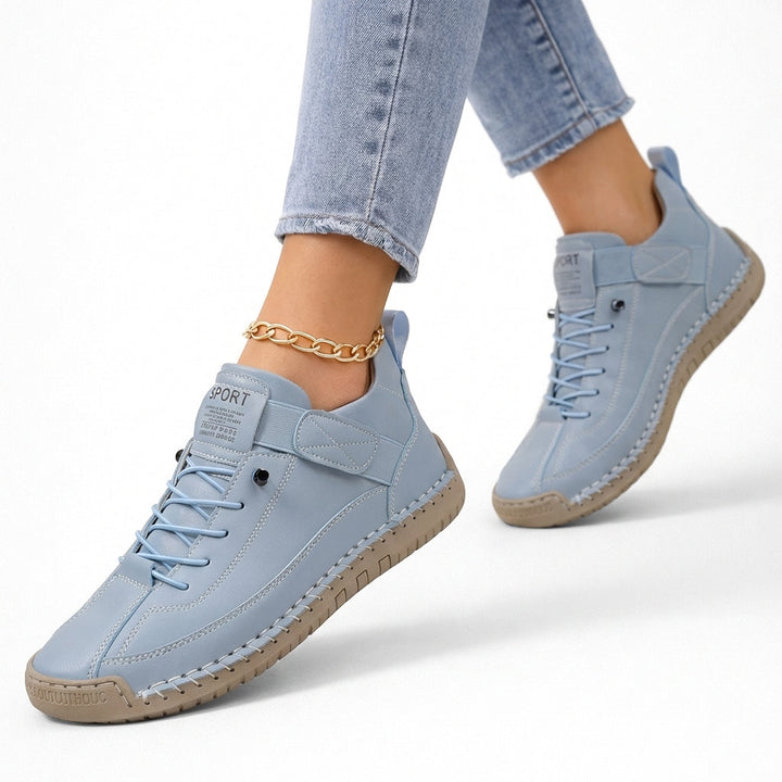 Unisex lace-up high-top sneakers with ankle strap and stitched panels