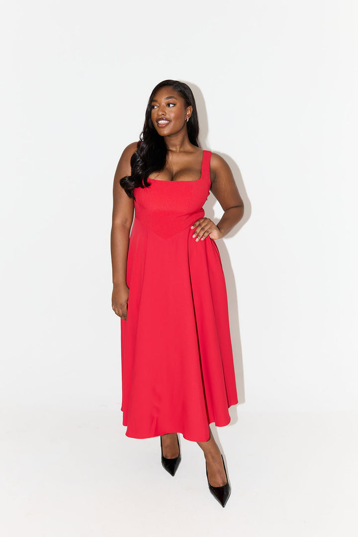 Women's Dress | Sleeveless Midi Square Neckline