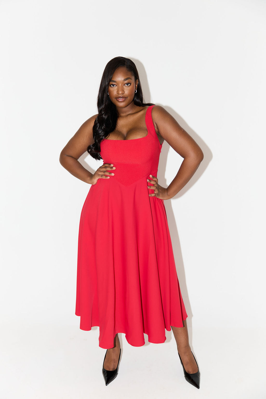 Women's Dress | Sleeveless Midi Square Neckline