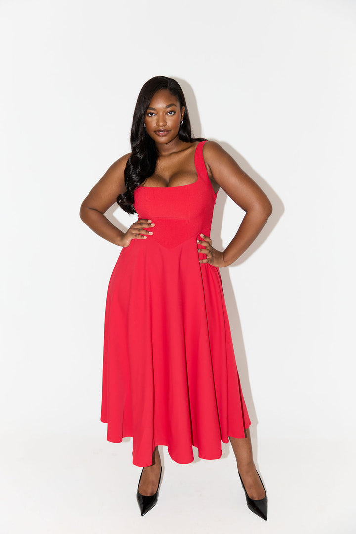 Women's Dress | Sleeveless Midi Square Neckline