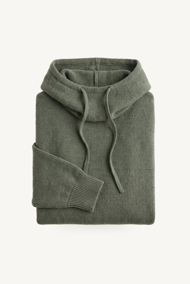 Women's hooded knit hoodie with cowl neckline, drawstrings and ribbed trims