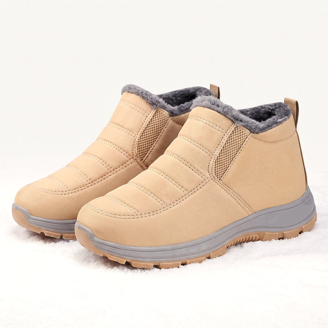 Women's padded ankle boots with faux-fur trim and textured sole