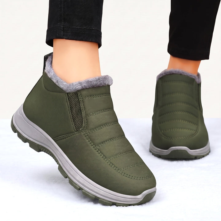 Women's padded ankle boots with faux-fur trim and textured sole