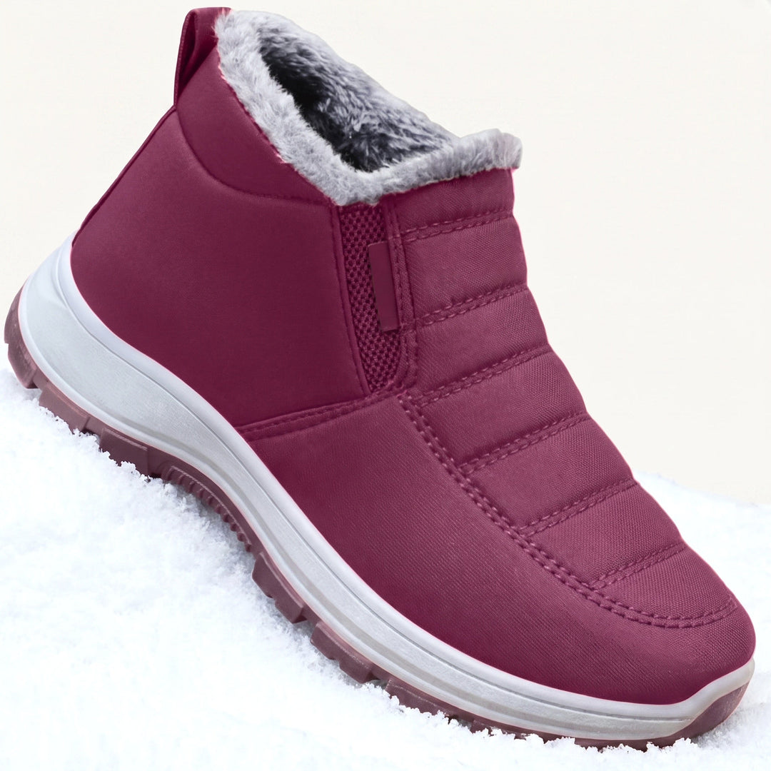 Women's padded ankle boots with faux-fur trim and textured sole