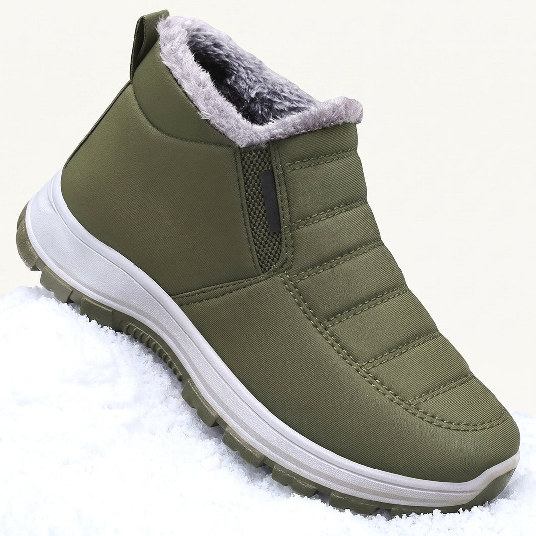 Women's padded ankle boots with faux-fur trim and textured sole