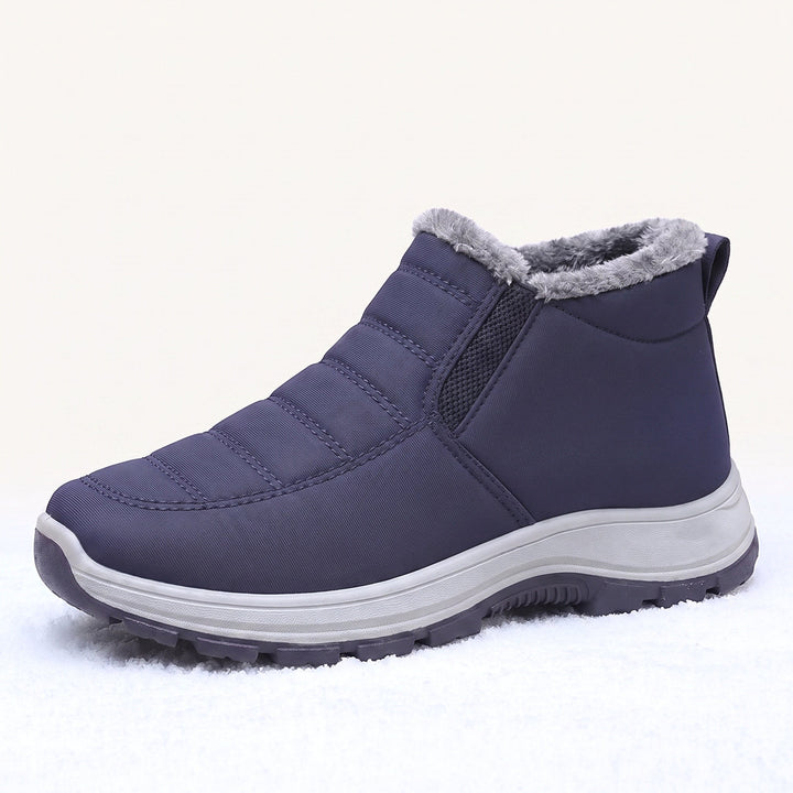 Women's padded ankle boots with faux-fur trim and textured sole