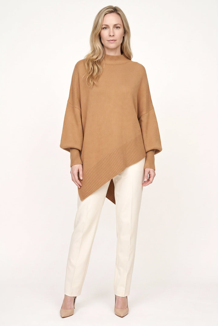 Women's oversized turtleneck sweater with long sleeves and asymmetric hem