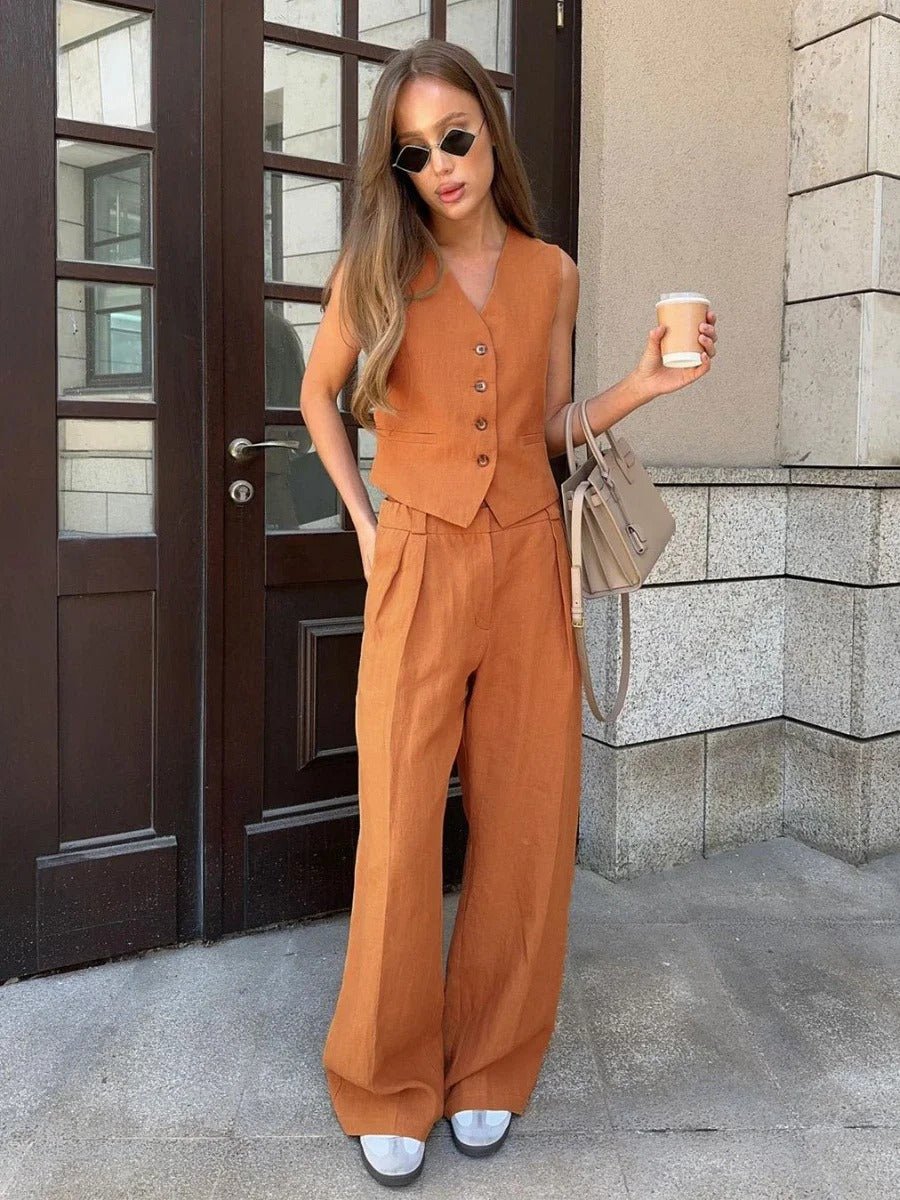 Women's Two-Piece Suit | Vest Wide-Leg