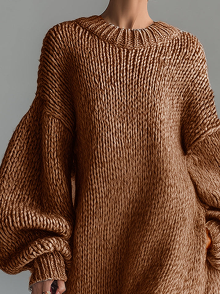 Women's textured knit maxi dress with crew neck and long balloon sleeves
