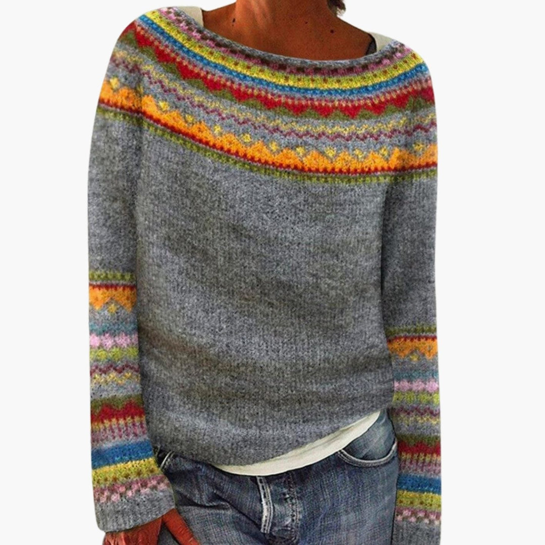 Paisley | Women's Merino Wool Sweater Fair Isle Knit Long-Sleeve Sweater