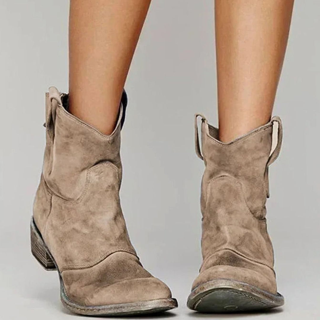 Peggy | Women's Vintage Western Suede Slip-On Ankle Boots