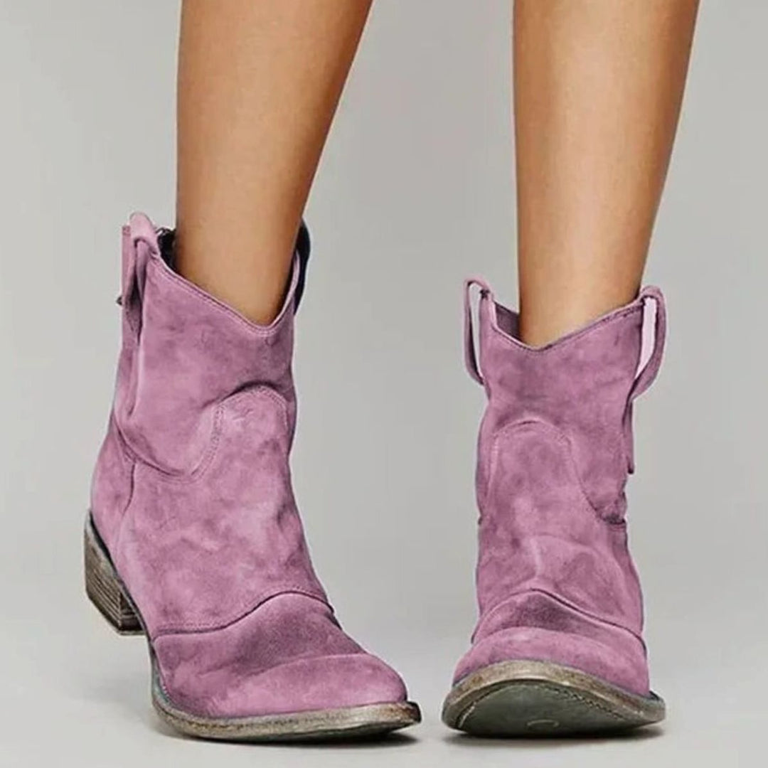 Peggy | Women's Vintage Western Suede Slip-On Ankle Boots