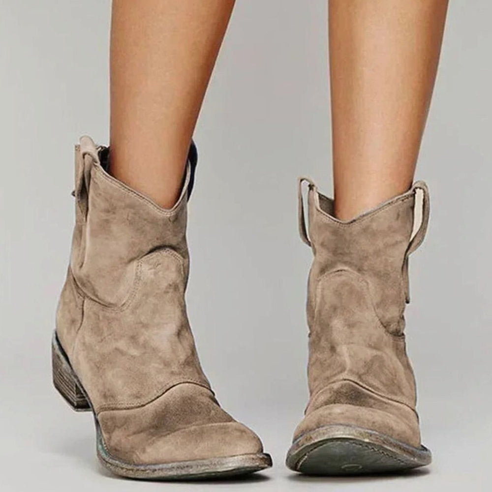 Peggy | Women's Vintage Western Suede Slip-On Ankle Boots
