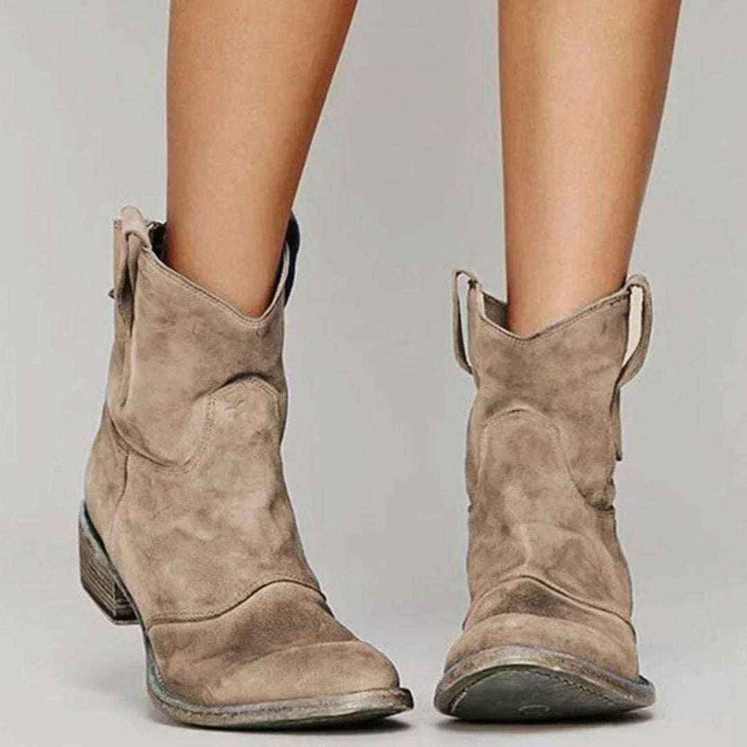 Peggy | Women's Vintage Western Suede Slip-On Ankle Boots