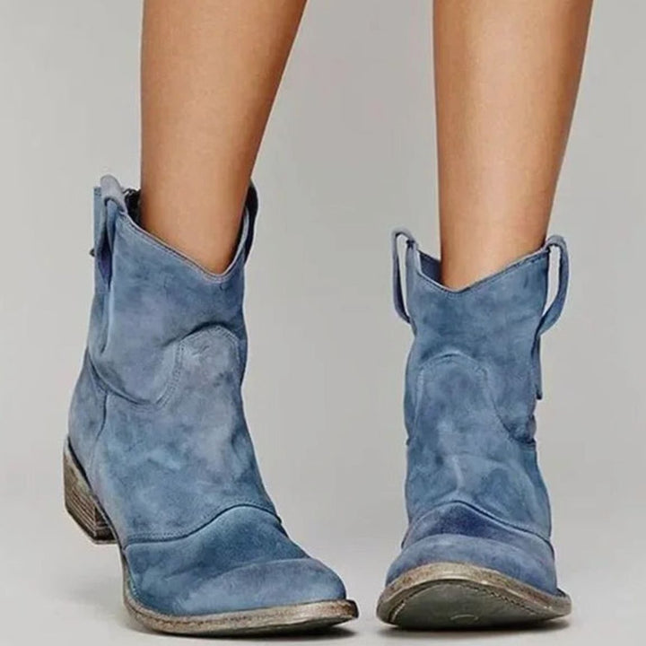 Peggy | Women's Vintage Western Suede Slip-On Ankle Boots