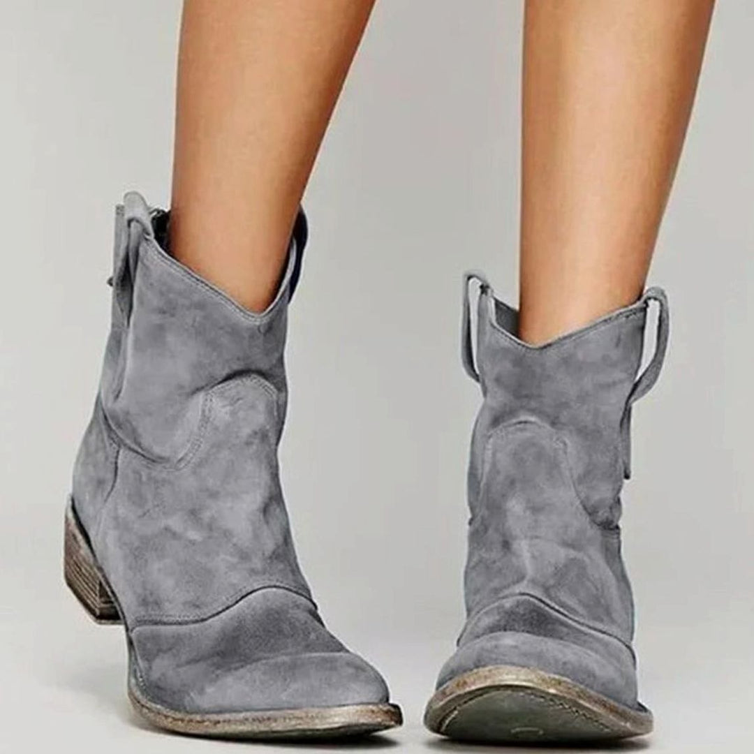 Peggy | Women's Vintage Western Suede Slip-On Ankle Boots