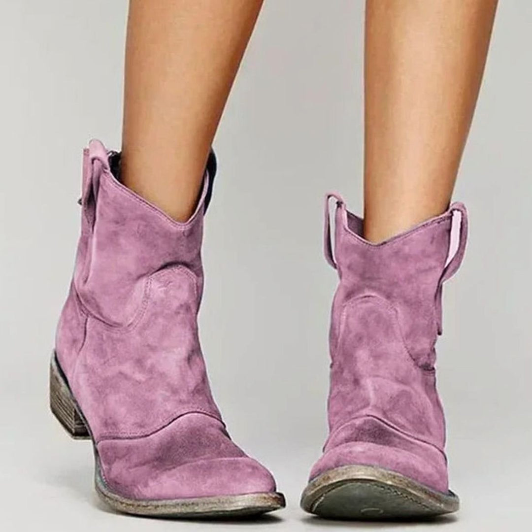 Peggy | Women's Vintage Western Suede Slip-On Ankle Boots