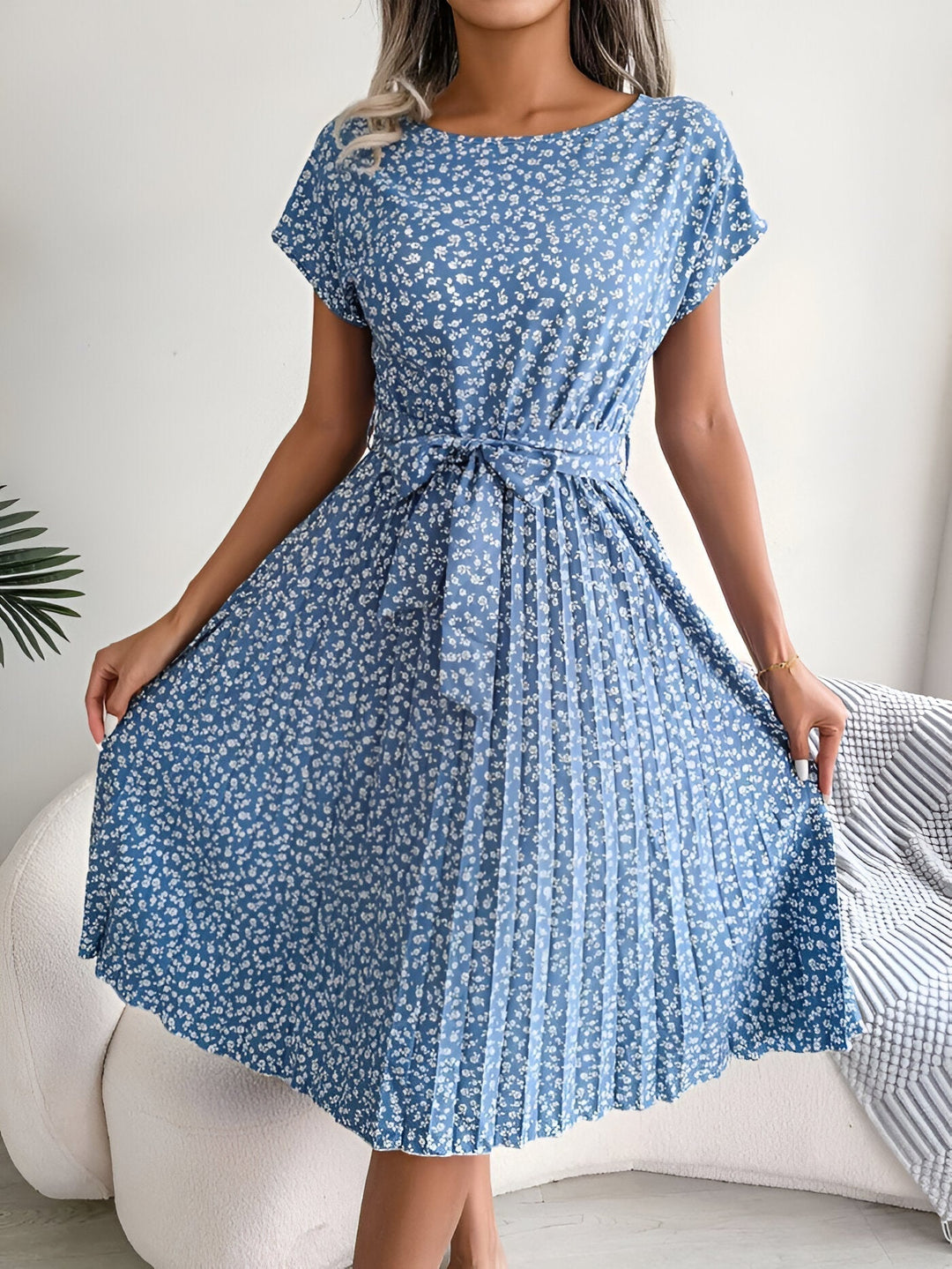 Women's Dress | Belted Waist with Pleated Skirt