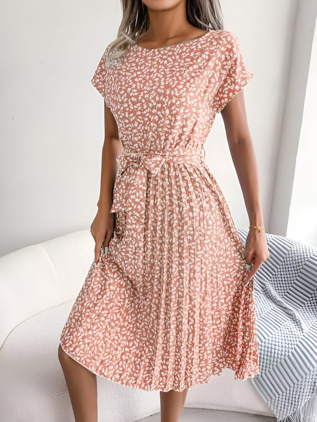 Women's Dress | Belted Waist with Pleated Skirt