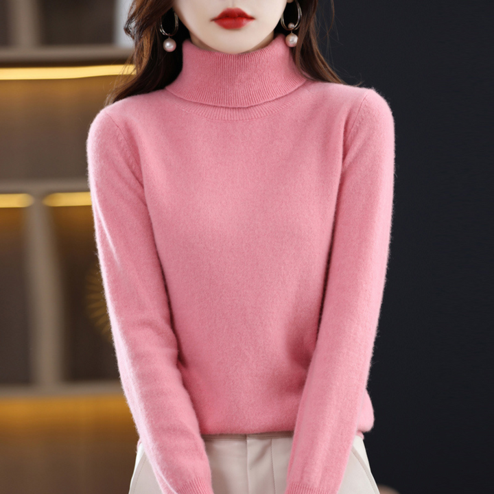 Women's long-sleeve turtleneck sweater with ribbed trims