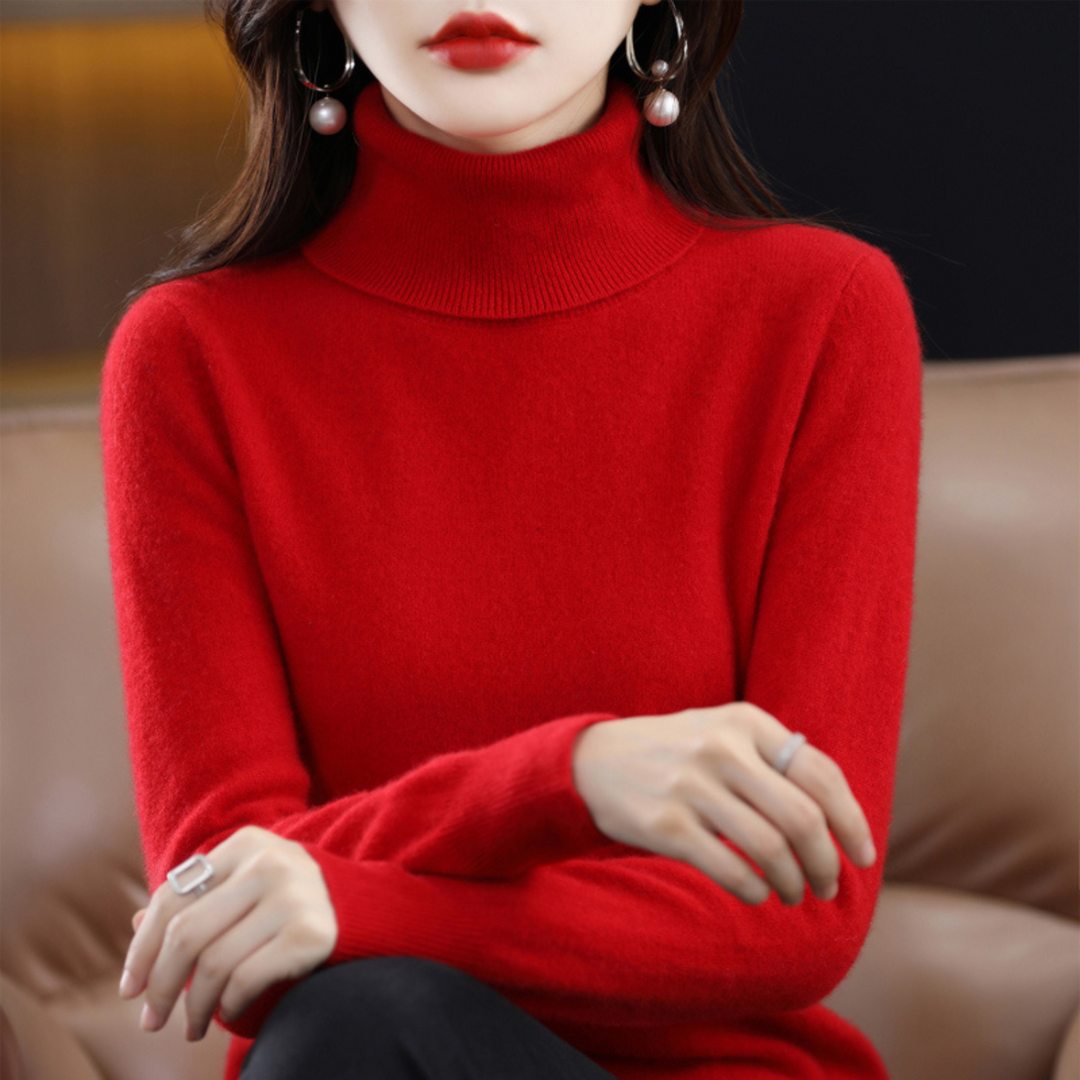 Women's long-sleeve turtleneck sweater with ribbed trims