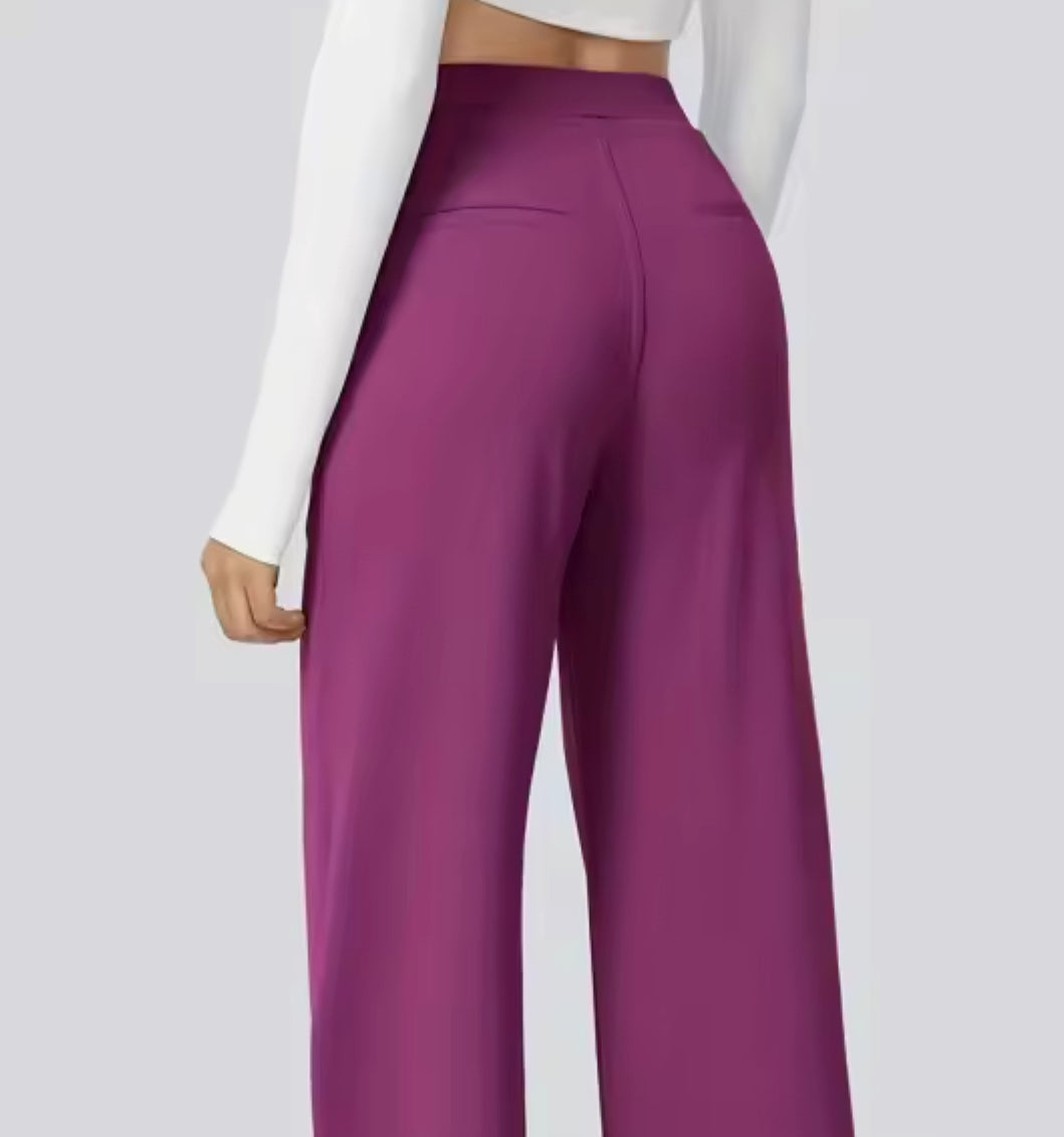 Women's high-waisted wide-leg full-length trousers shown in black and navy